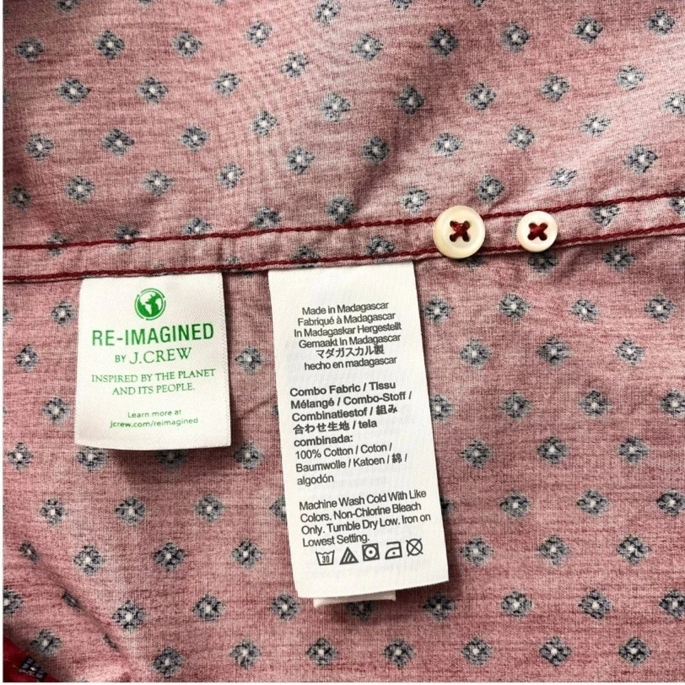 J.Crew Slim Fit Red Geometric Print Button Down Shirt 100% Cotton‎ Long Sleeve